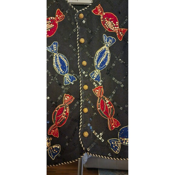 Vtg Womens Belle Pointe Blacknit Christmas Sweater Vest Candy A200 Large Nice - Picture 4 of 6